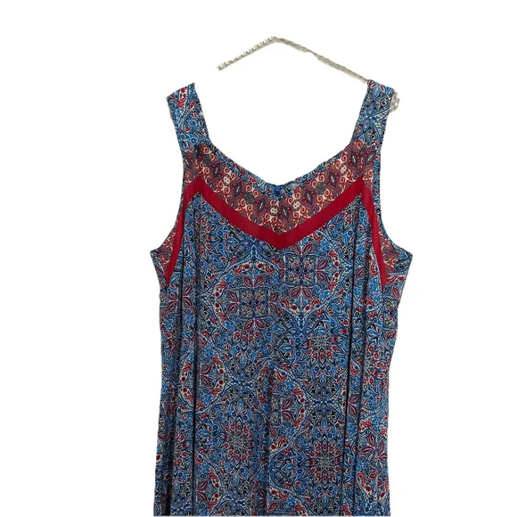 Catherines Dress Size 1X Blue Red Floral Sleeveless Chiffon Midi Boho Casual - Picture 3 of 11
